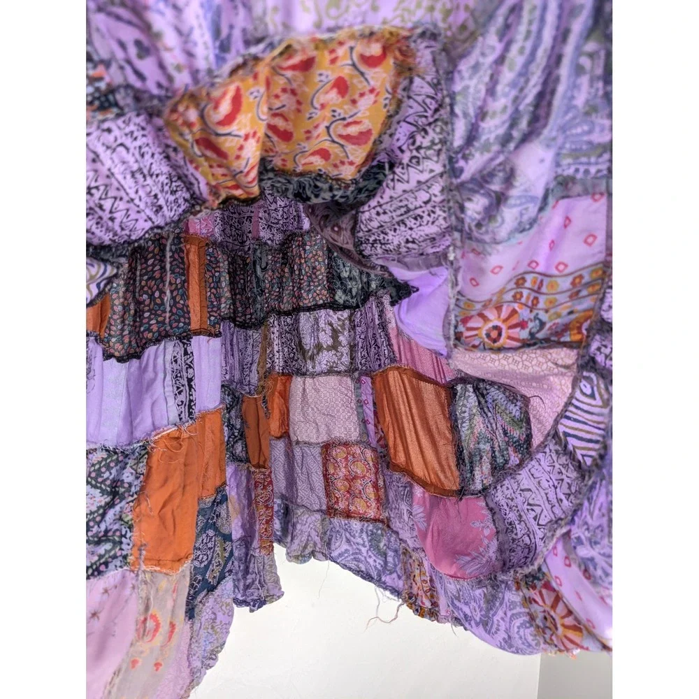 Boho Patchwork Maxi Skirt Purple Cottagecore Prairie Hipie Eclectic Peasant Y2K